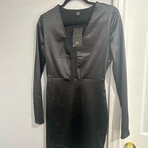 SHEIN Shimmering Black Long Sleeve Dress